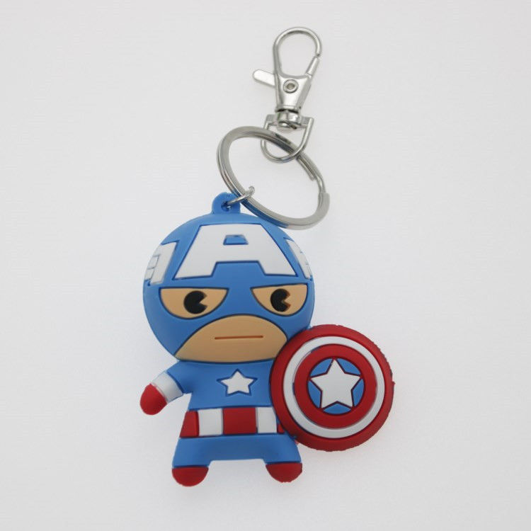 aangepast speelgoed maken 3D Cartoon Anime Captain America Rubber Sleutelhanger Custom PVC Sleutelhanger