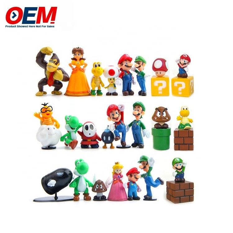 Fabriek maatwerk plastic pvc vinyl fure speelgoed maatwerk kawaii figuur mario collectieve speelgoed set