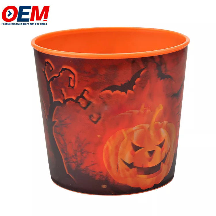 aangepaste plastic Halloween cartoon dier ontwerp popcorn container plastic voedselopslag popcorn emmer met deksel