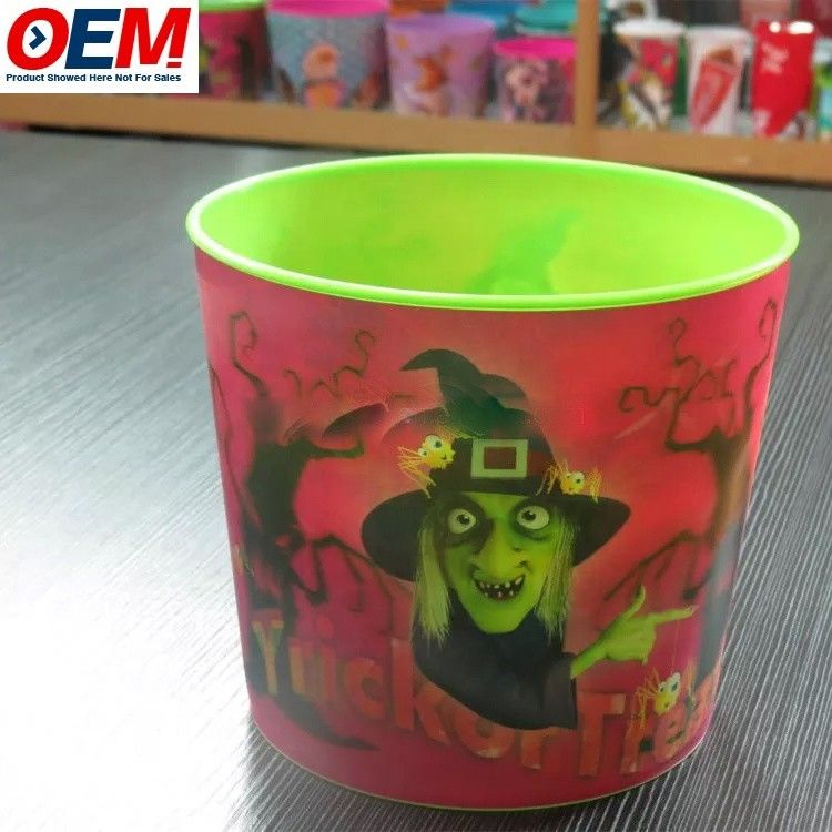 aangepaste plastic Halloween cartoon dier ontwerp popcorn container plastic voedselopslag popcorn emmer met deksel
