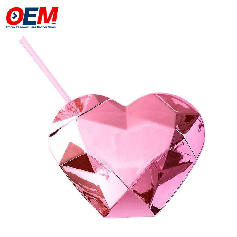 Custom PP Double Wall Cup met stro OEM Sweet Heart 450ml Plastic Water Cup