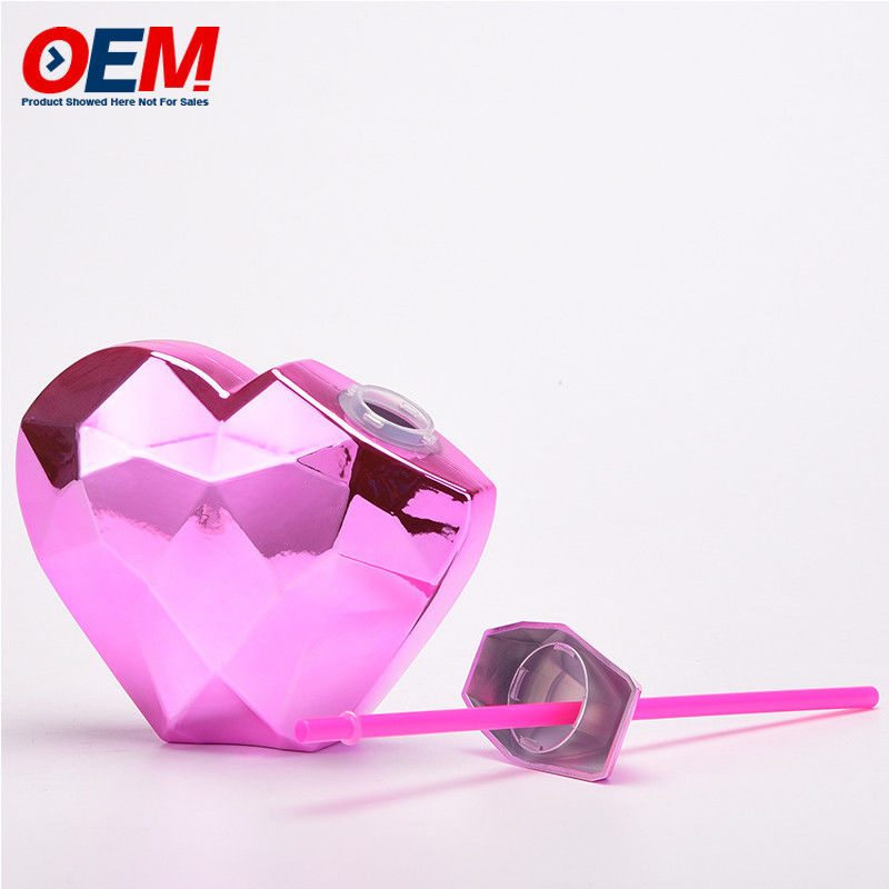 Custom PP Double Wall Cup met stro OEM Sweet Heart 450ml Plastic Water Cup