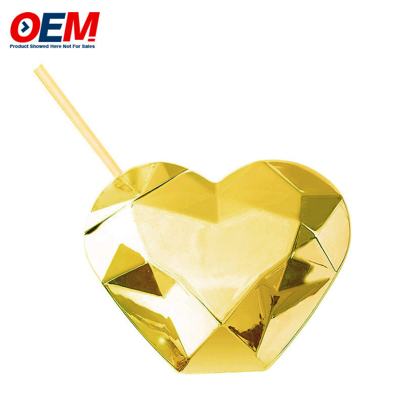 Custom PP Double Wall Cup met stro OEM Sweet Heart 450ml Plastic Water Cup