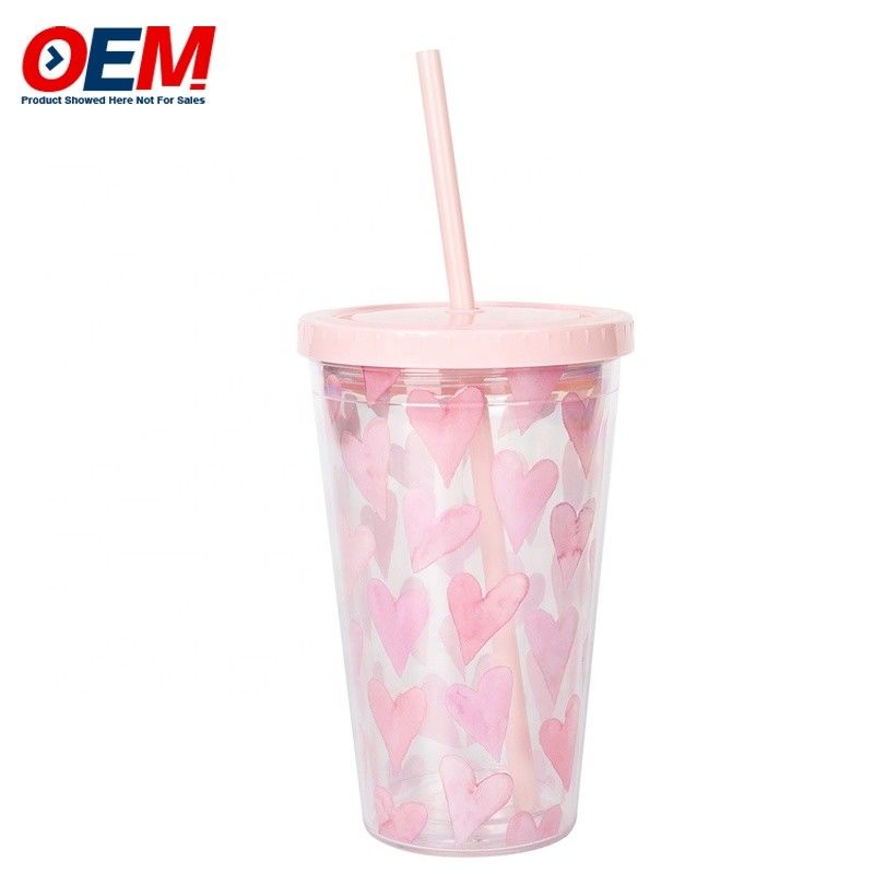 Fabriek maat PP Double Wall Cup met stro OEM Plastic Cup schattig beer waterbeker
