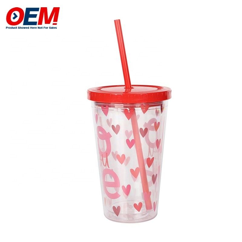 Fabriek maat PP Double Wall Cup met stro OEM Plastic Cup schattig beer waterbeker