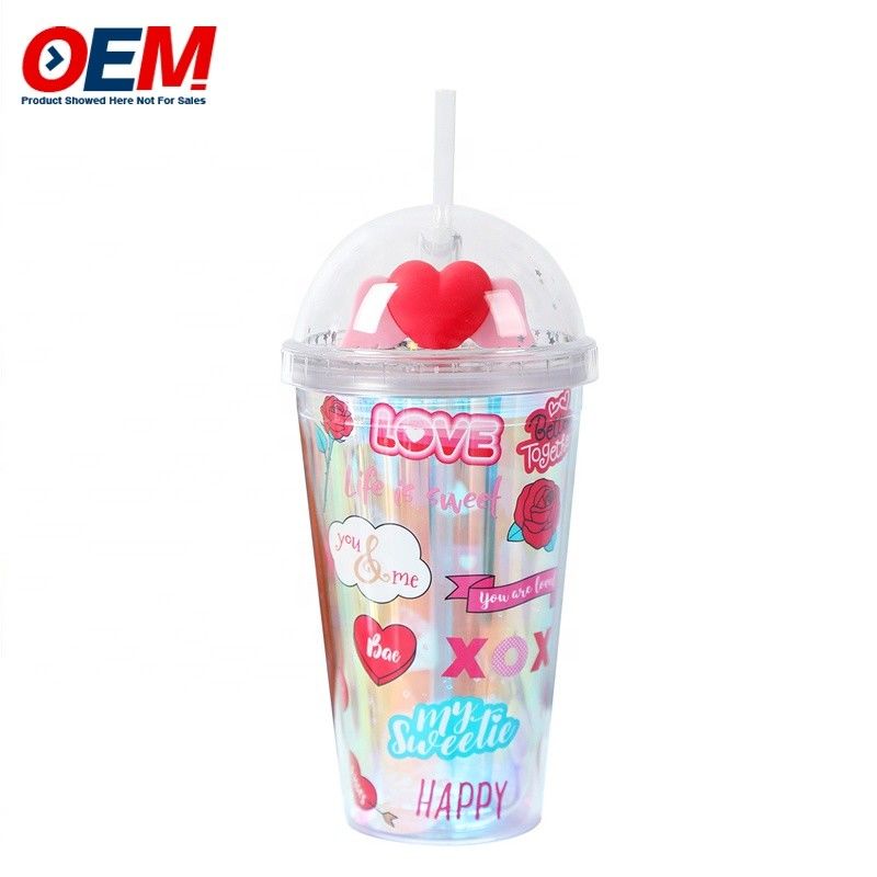Fabriek maat PP Double Wall Cup met stro OEM Plastic Cup schattig beer waterbeker