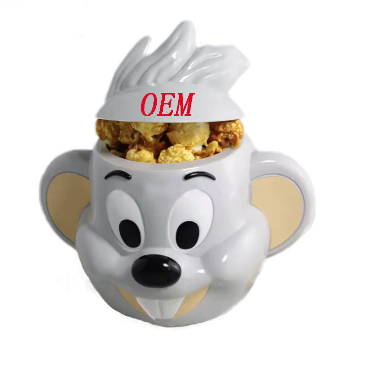Custom plastic popcorn emmer cartoon karakter ontwerp voor film snack cup holder