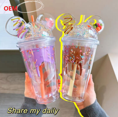 Straw Cup Summer Ice Cream Cup Doorzichtig Dubbellagig Plastic Waterbeker
